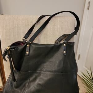 KOOBA Everette Black Large Leather Satchel Tote Bag Gold Tone Hardware